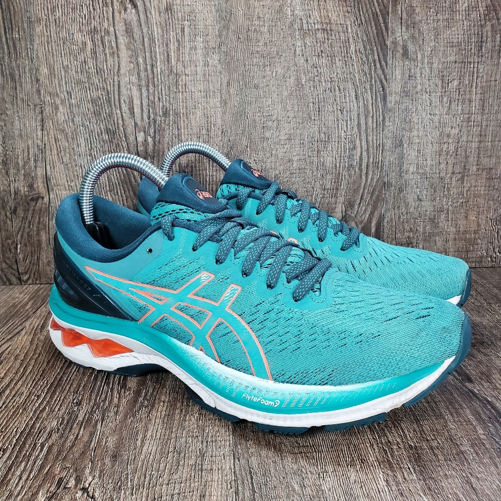 Asics Gel Kayano 27 Cyan Sunrise Red Running Shoes Sneakers Women's Size 8.5